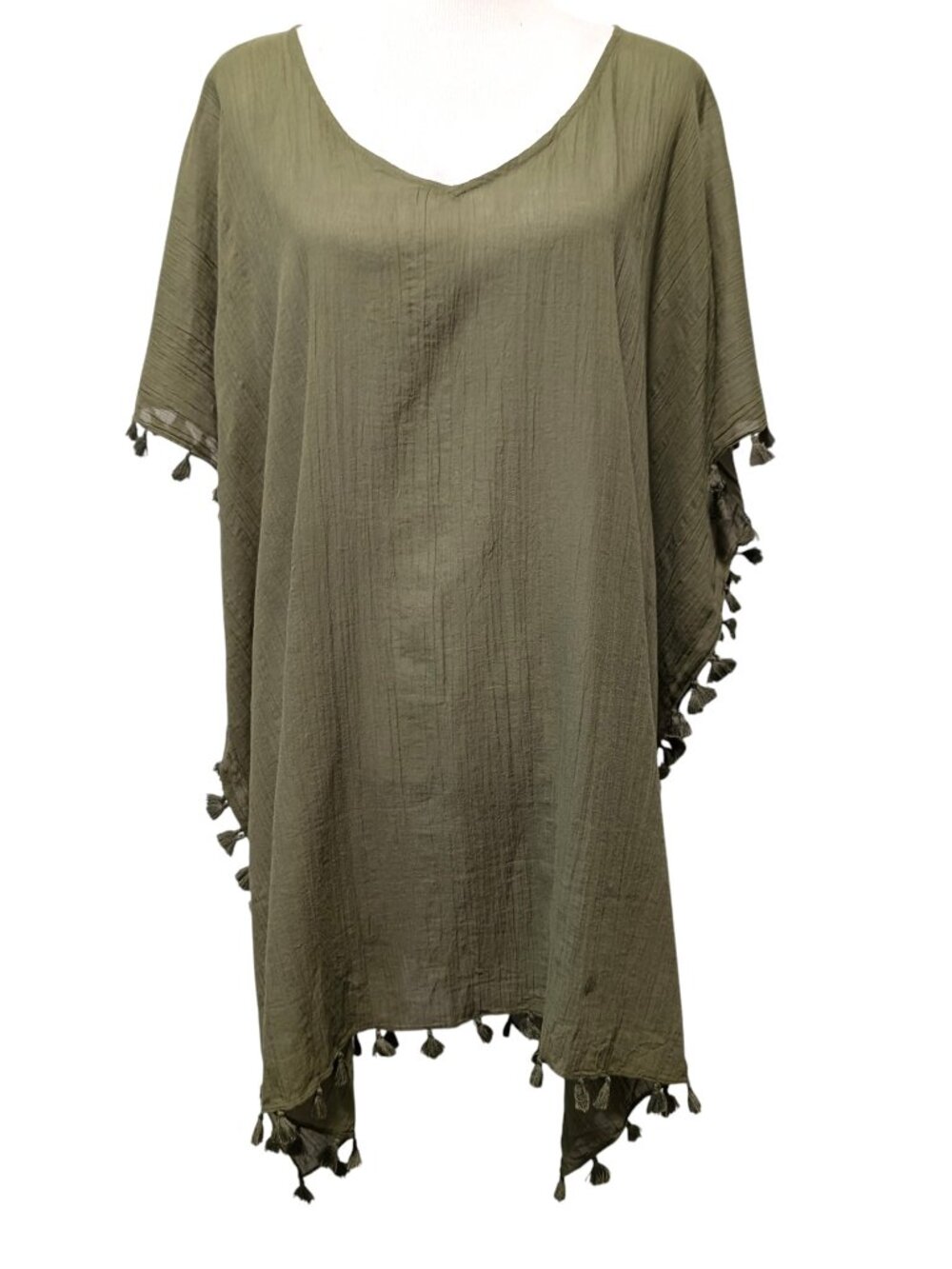 Seafolly Womens NWT OS Avocado Green Tassels Cotton Amnesia Baech Coverup Kaftan
